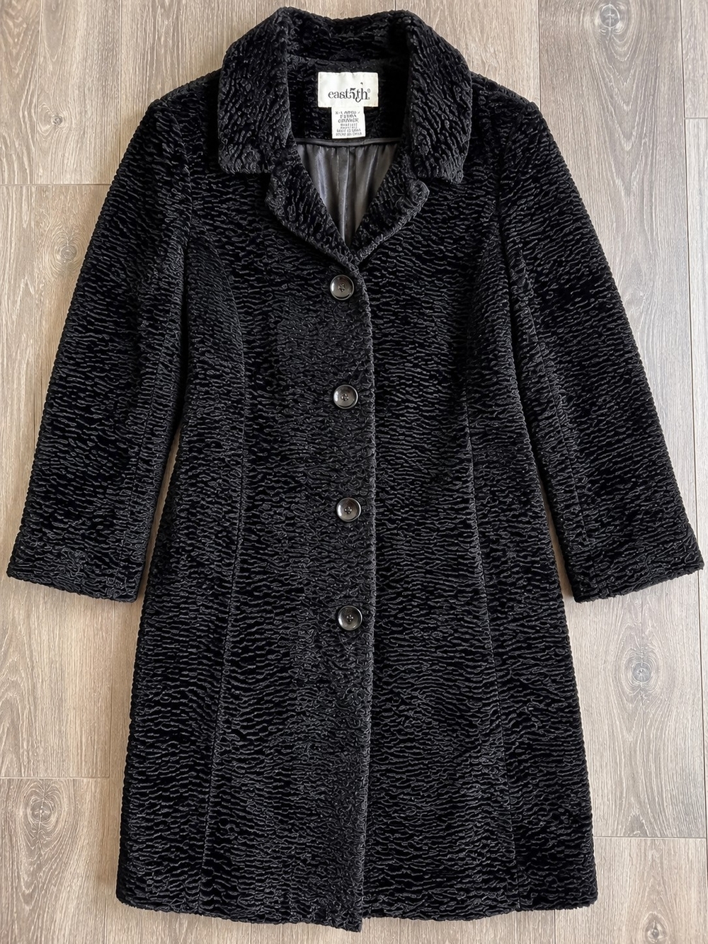 East 5th Black Faux Fur Button-Front Trench Coat